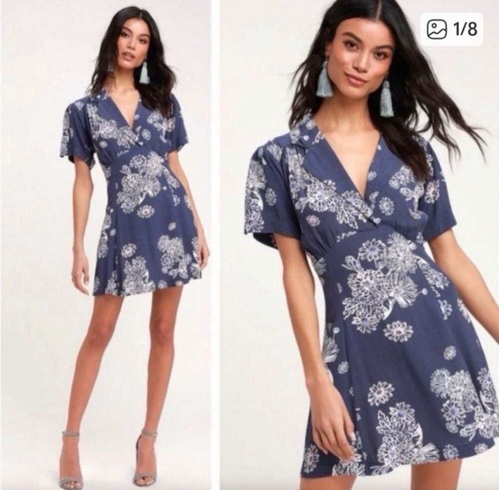 Free People French Quarter Floral Mini Dress Blue Size Large